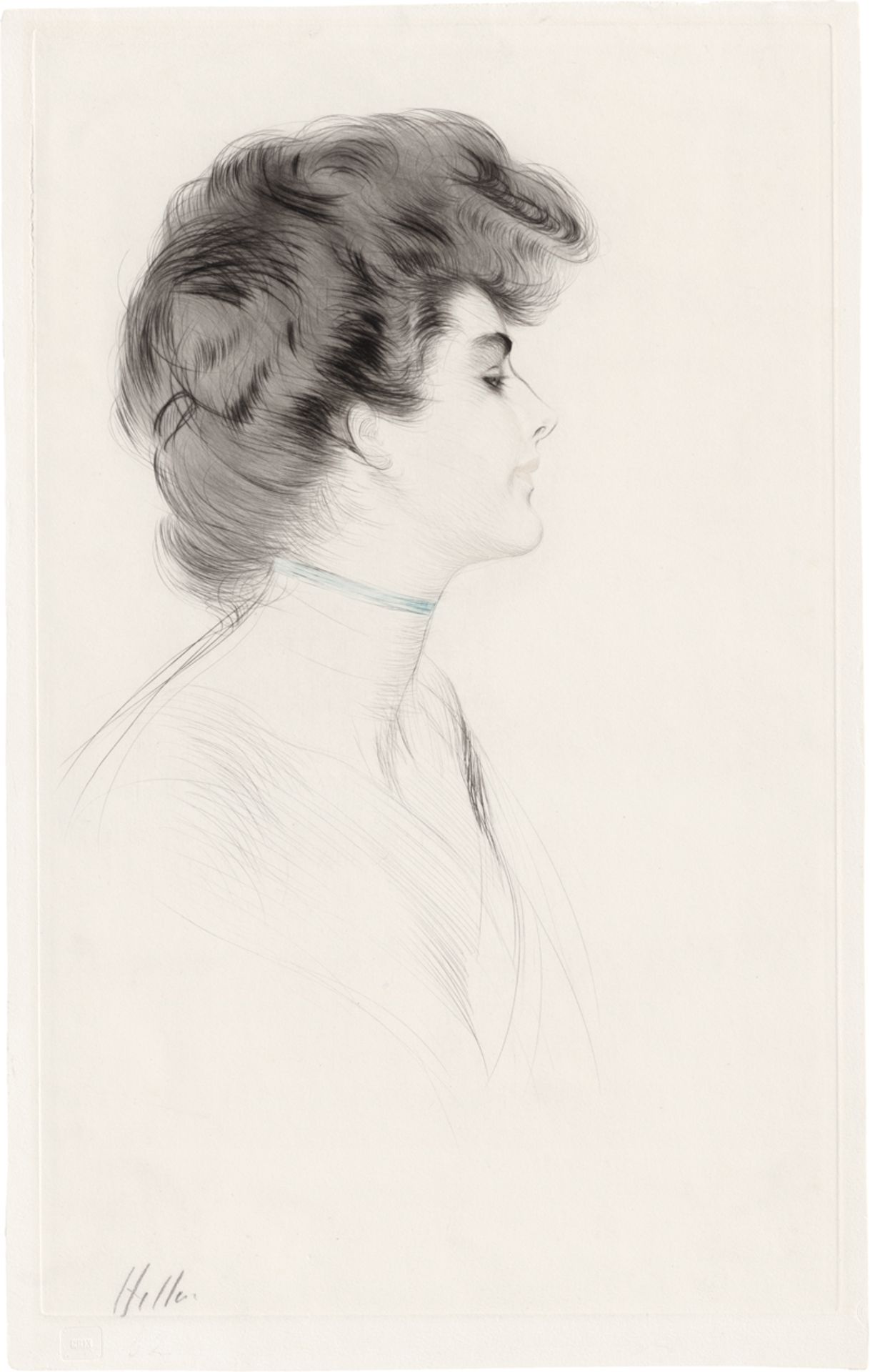 Helleu, Paul César: Portrait einer jungen Dame mit blauem Halsband