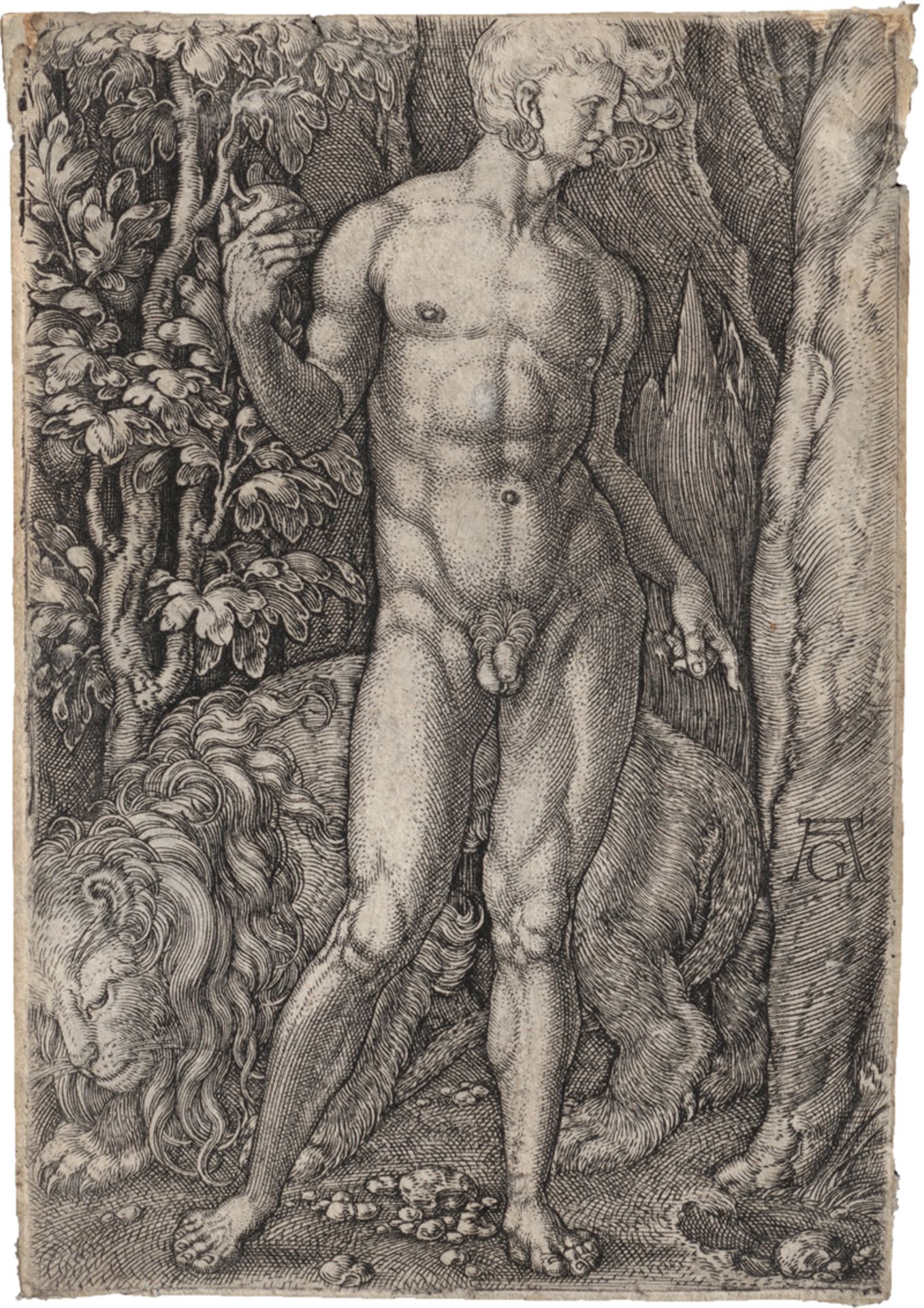 Aldegrever, Heinrich: Adam mit dem Löwen: Eva mit der Hirschkuh - Image 2 of 2