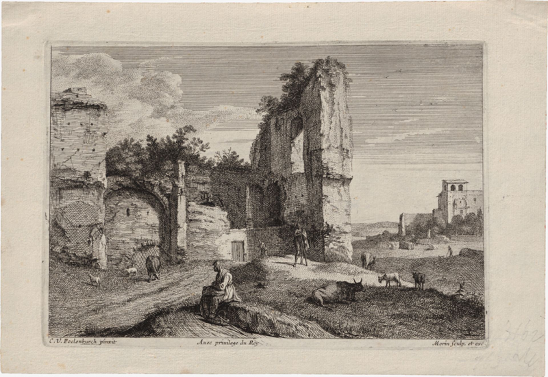 Morin, Jean: Landschaft mit Ruine unf Staffage