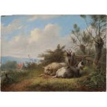 Niederländisch: um 1820. Landschaft mit ruhenden Ziegen und Schaf