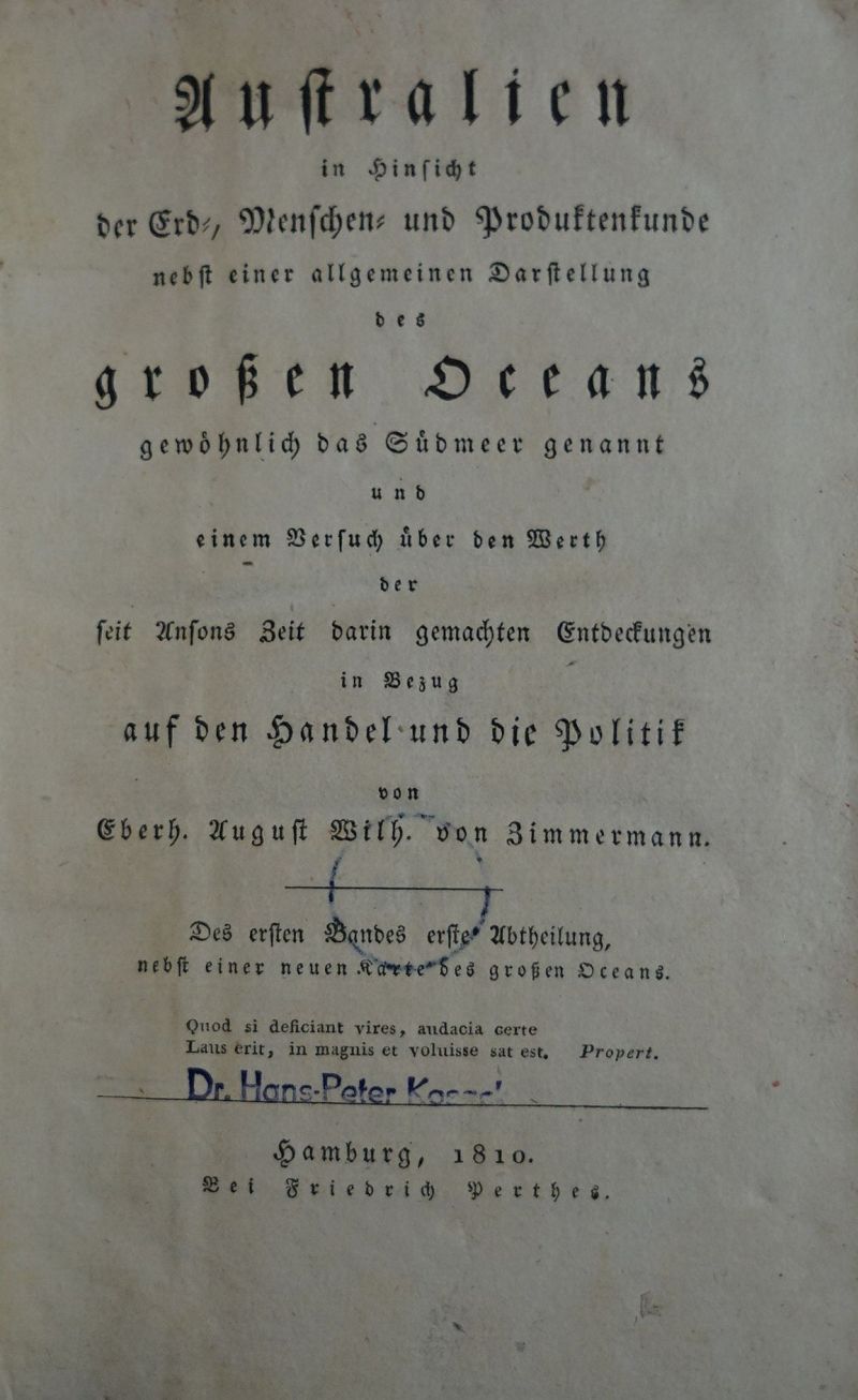 Zimmermann, Eberhard August Wilhelm...: Australien in Hinsicht der Erd-, Menschen und Produktenk...