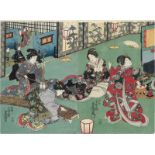 Kunisada, Utagawa: Bijin-ga. Darstellung einer Musikszene von jungen Japane...