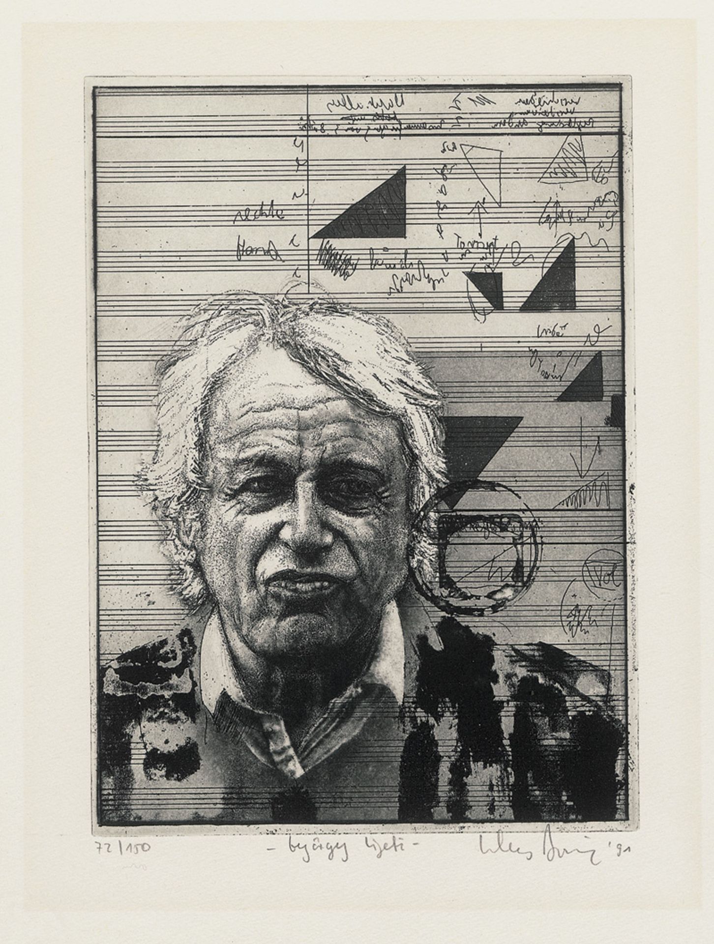 Ligeti, György: Notenbilder. Kunstmappe mit sechs Faksimiles und Porträt...