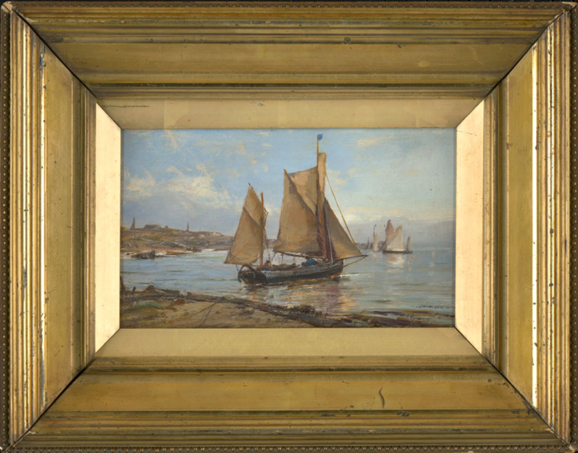 Englisch: um 1860. Segelboot vor der englischen Küste