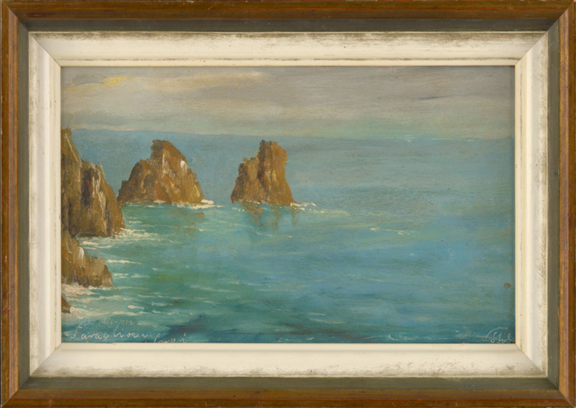 Deutsch: um 1910. Die Küste von Capri mit Blick auf die Faraglion...