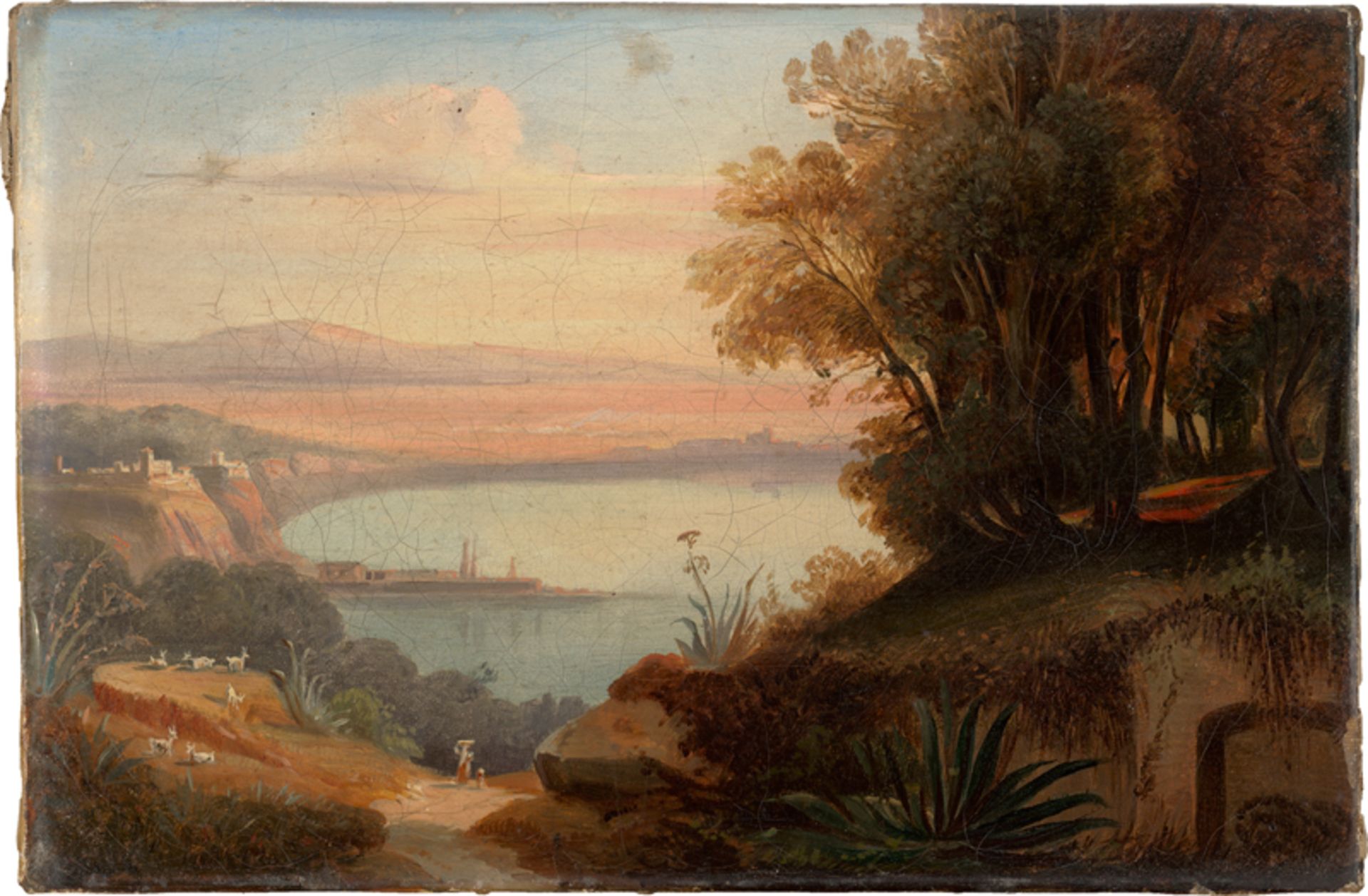 Deutsch: um 1840. Abendstimmung am Lago Albano