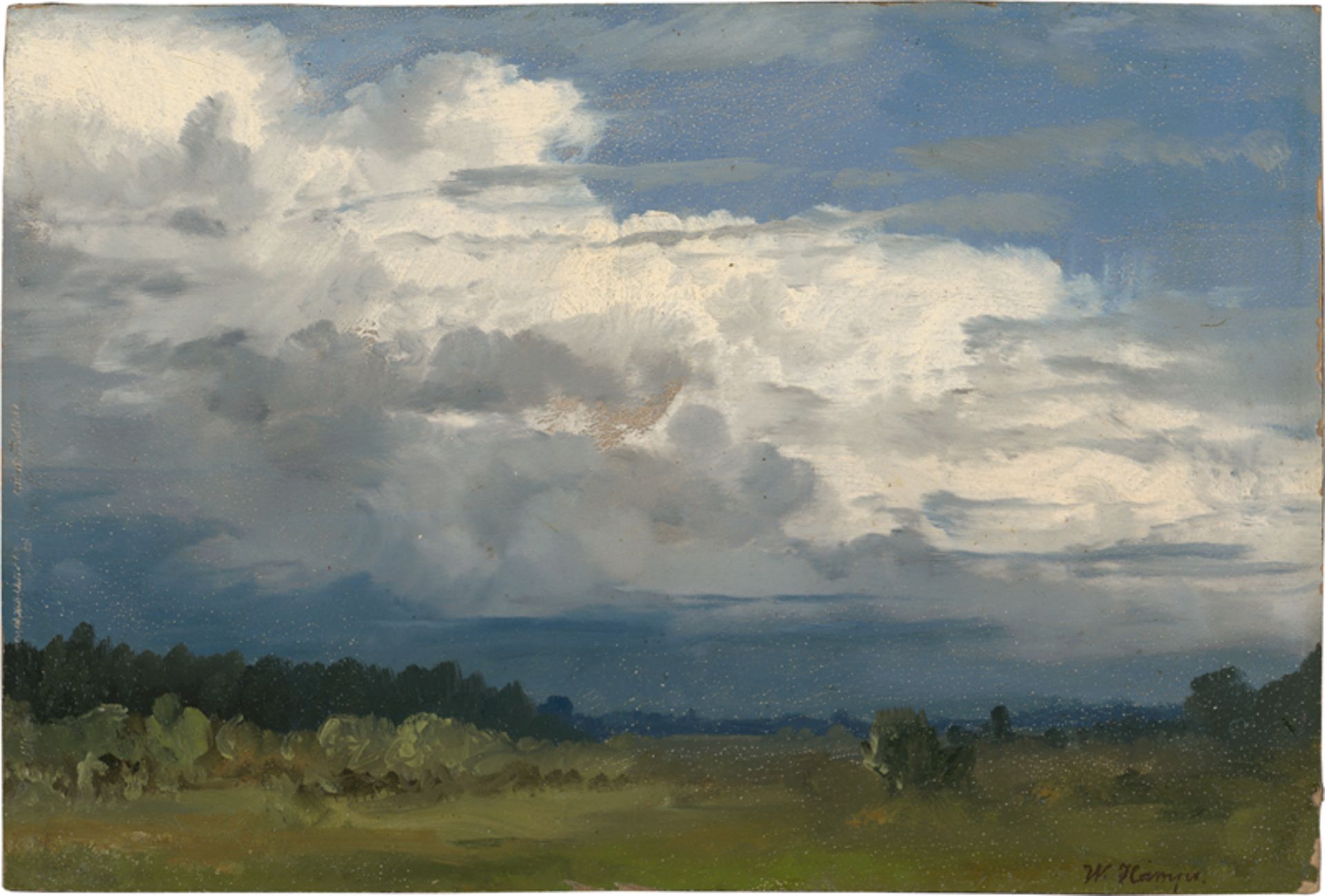Deutsch: um 1840. Landschaft mit aufziehenden Regenwolken