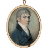 Britisch: um 1800. Portrait Miniatur eines jungen Mannes mit busch...