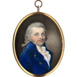 Thick(e), William: Portrait Miniatur eines jungen Mannes in blauer Jacke mi...