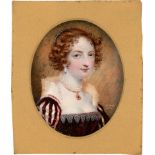 Stump, Samuel John: Miniatur Portrait einer jungen Frau mit Perlenschmuck, i...