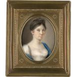 Deutsch: um 1810/1815. Miniatur Portrait einer jungen Frau mit Pe...