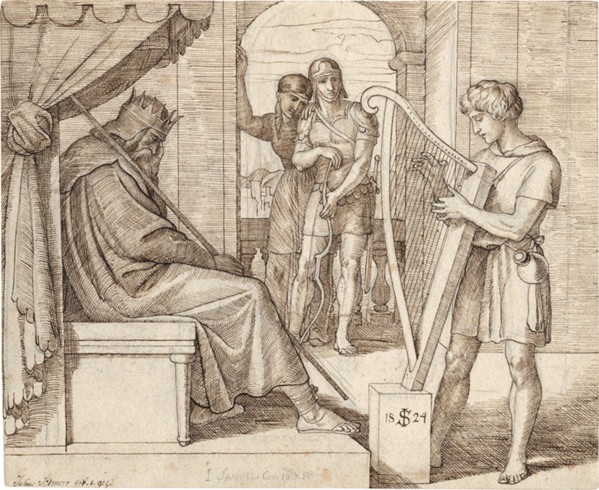 Schnorr von Carolsfeld, Julius: David spielt vor Saul die Harfe