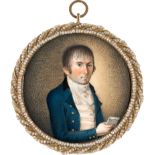 Alpenländisch: um 1800. Miniatur Portrait eines jungen Mannes mit Brief...