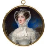 Suchy, Adalbert: Miniatur Portrait einer Frau mit Spitzenhaube, in weißem...