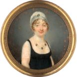 Soyer, Jean-Baptiste: Miniatur Portrait einer jungen Frau mit klassizistischer...