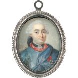 Französisch: um 1770/1775. Miniatur Portrait eines jungen Offiziers ...