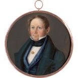 Convert, Henri-Louis: Miniatur Portrait eines Mannes in blaugrüner Jacke und b...