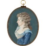 Deutsch: um 1785/1790. Miniatur Portrait einer jungen Frau mit Lo...