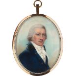 Roche, Sampson Towgood: Miniatur Portrait eines jungen Mannes in blauer Jacke mi...