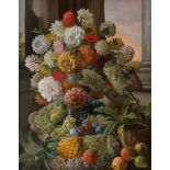 Stoll, Leopold von: Blumenstillleben mit Früchten und kleinem Äffchen (Haube...