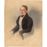 Herr, Faustin: Miniatur Portrait eines sitzenden blonden Mannes in dunk...