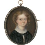 Französisch: um 1840. Portrait Miniaturr eines kleinen Mädchens in sc...