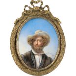 Europäisch: um 1840. Miniatur Portrait eines bärtigen jungen Mannes ...