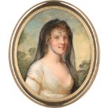 Laurent, Jean-Antoine: Miniatur Portrait einer lächelnden jungen Frau mit schwa...