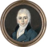Französisch: um 1800. Miniatur Portrait eines jungen Mannes mit weiß ...