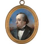 Boullemier, Antonin Hilaire: Miniatur Portrait des Benjamin Disraeli in grauer Jacke