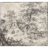 Barbiers, Pieter Pietersz.: Strohbedecktes Bauernhaus im Wald mit einem Wanderer und...