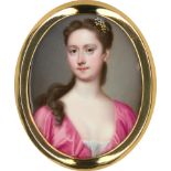 Zincke, Christian Friedrich: Portrait Miniatur einer jungen Frau in rosa Kleid mit Bl...