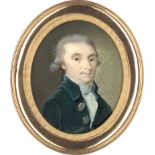 Französisch: um 1775. Miniatur Portrait eines Mannes in goldbestickte...