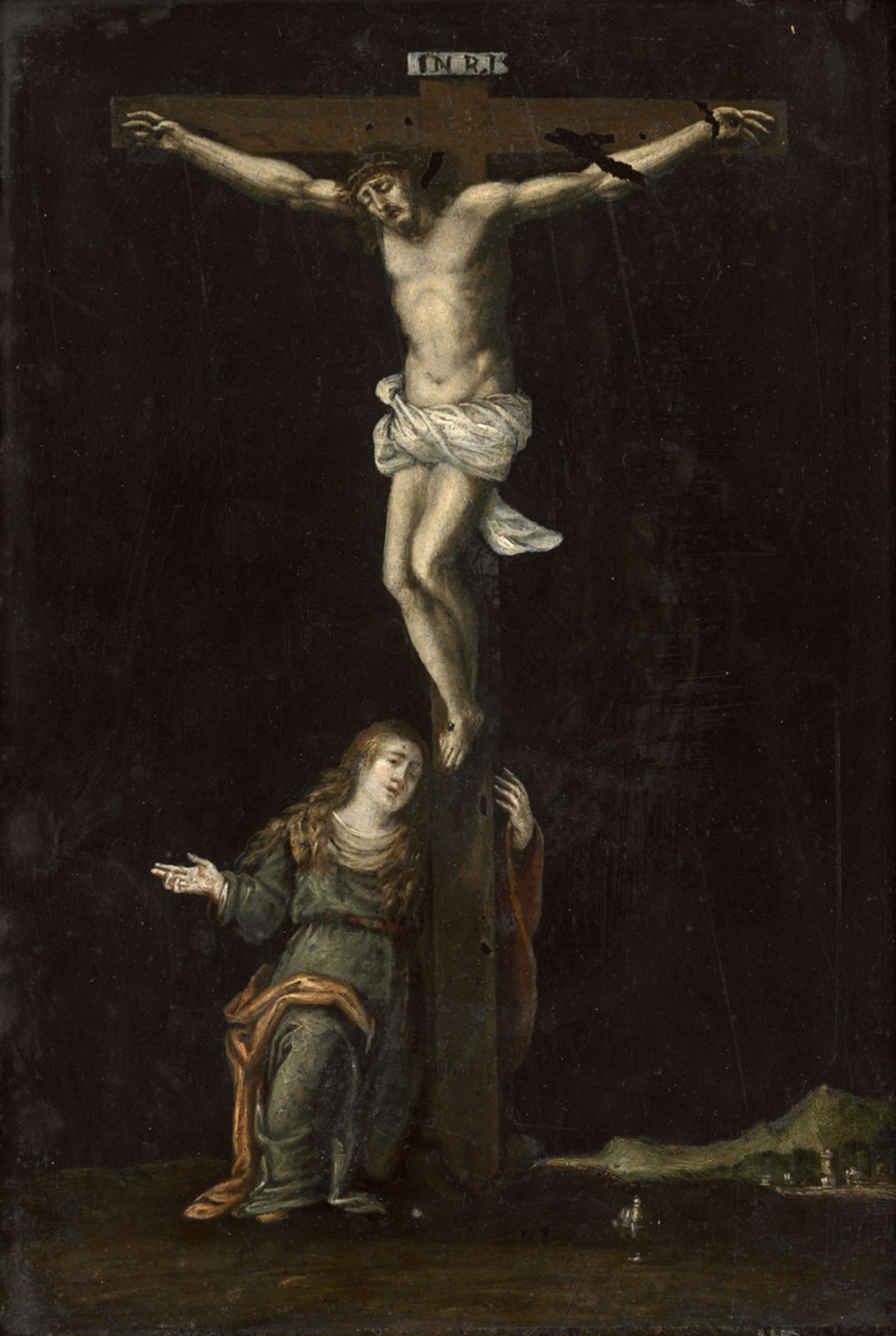 Italienisch: um 1600. Christus am Kreuz mit Maria Magdalena