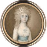 Campana, Ignazio Pio Vittoriano: Miniatur Portrait eines Mädchens in weißem Kleid mit bla...