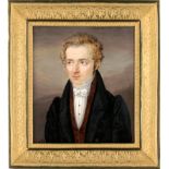 Johns, Henri: Miniatur Portrait eines blondgelockten jungen Mannes in ...