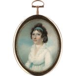 Britisch: um 1795/1800. Miniatur Portrait einer jungen Frau in wei...