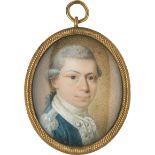 Amerikanisch: um 1780. Miniatur Portrait eines jungen Offiziers in bla...