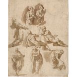 Palma, Jacopo: Studienblatt mit acht Figuren, darunter der Versuchung E...