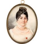 Britisch: um 1808. Miniatur Portrait einer jungen Frau in Weiß, mi...