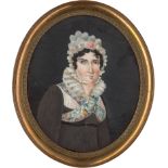 Osteuropäisch: 1821. Miniatur Portrait einer Frau mit weißer Spitzenhau...