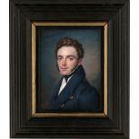 Becker, J. J.: Miniatur Portrait eines jungen Mannes in blauer Jacke mi...