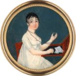 Französisch: um 1800/1805. Miniatur Portrait einer jungen Frau mit Mi...