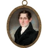 Fahrländer, Franz Xaver: Miniatur Portrait eines jungen Mannes in dunkelgrauer Ja...
