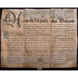QUEEN ANNE ( 1665-1714 ) : Large folded Indenture on vellum,