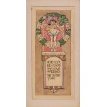 FAIRIES : original watercolour greetings card by ETHEL LARCOMBE, size 225 x 120 mm, c1920.