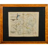 KIP, William : Hertfordiae - hand coloured map, size 345 x 280mm, f & g in a birds-eye maple frame,