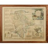 BOWEN, Emanuel - An Accurate Map of Devon Shire Divided into its Hundreds: hand coloured map,
