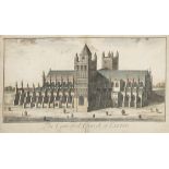 EXETER CATHEDRAL : 2 large eighteenth century copper plates by Bickham, 570 x 90mm (one laid down),