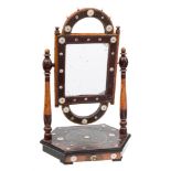 A 19th Century Indian lacquered and ivory applied platform toilet mirror: with triple mirror plate